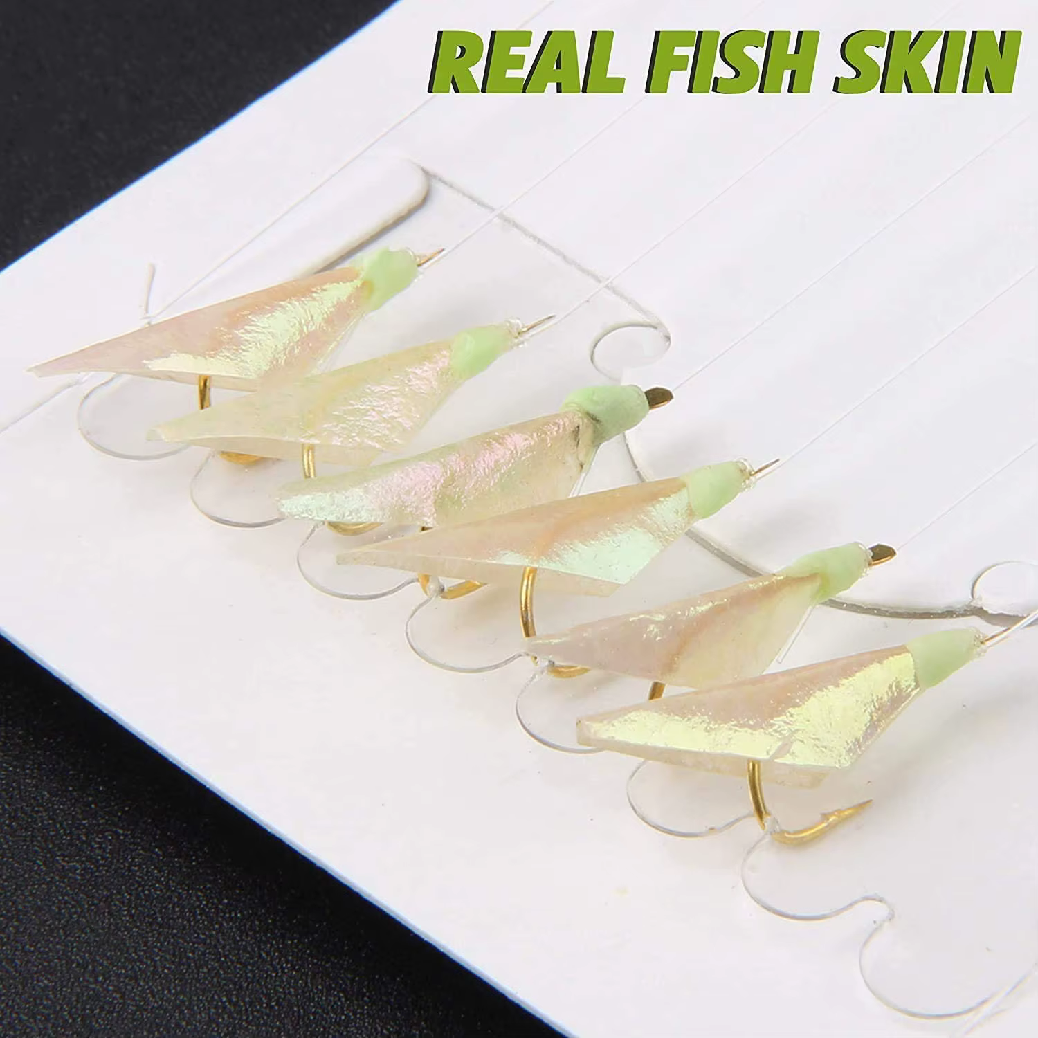 Real aparejos cebo luminoso piel pescado con anzuelos giratorios - imagen 5