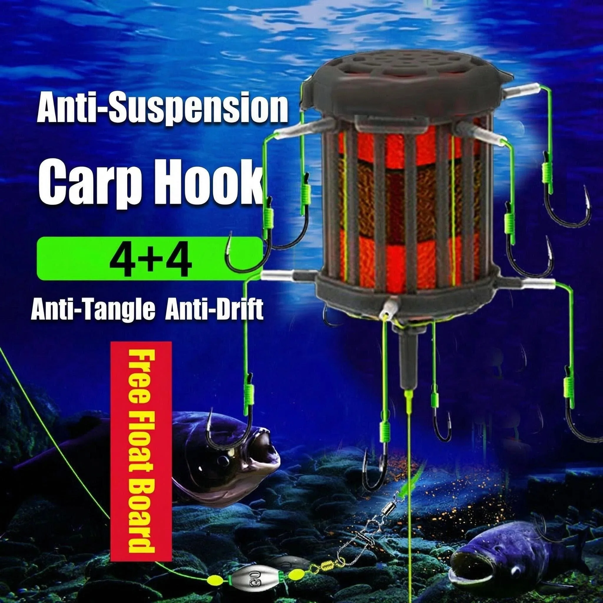 Equipo pesca fondo carpa con jaula de cebo y anzuelos - imagen 4