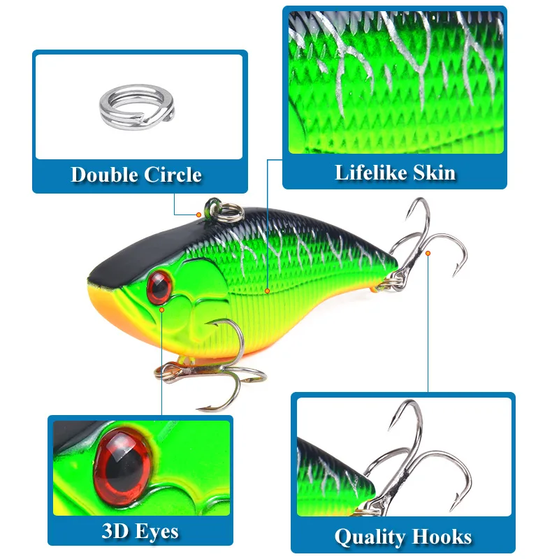Señuelo VIB de pesca duro con anzuelos triples para lubina - imagen 3