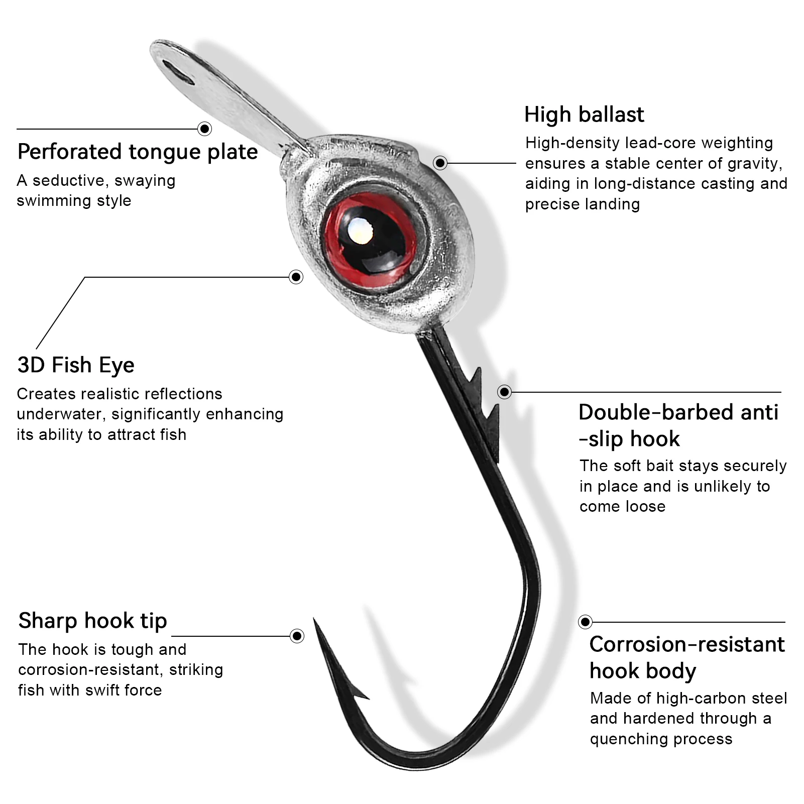 Anzuelo Jig Head Free Fisher con ojo de pez y placa de retención - imagen 3
