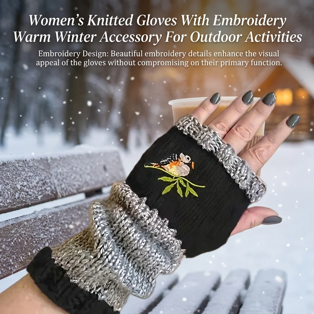 Guantes cálidos con diseño bordado