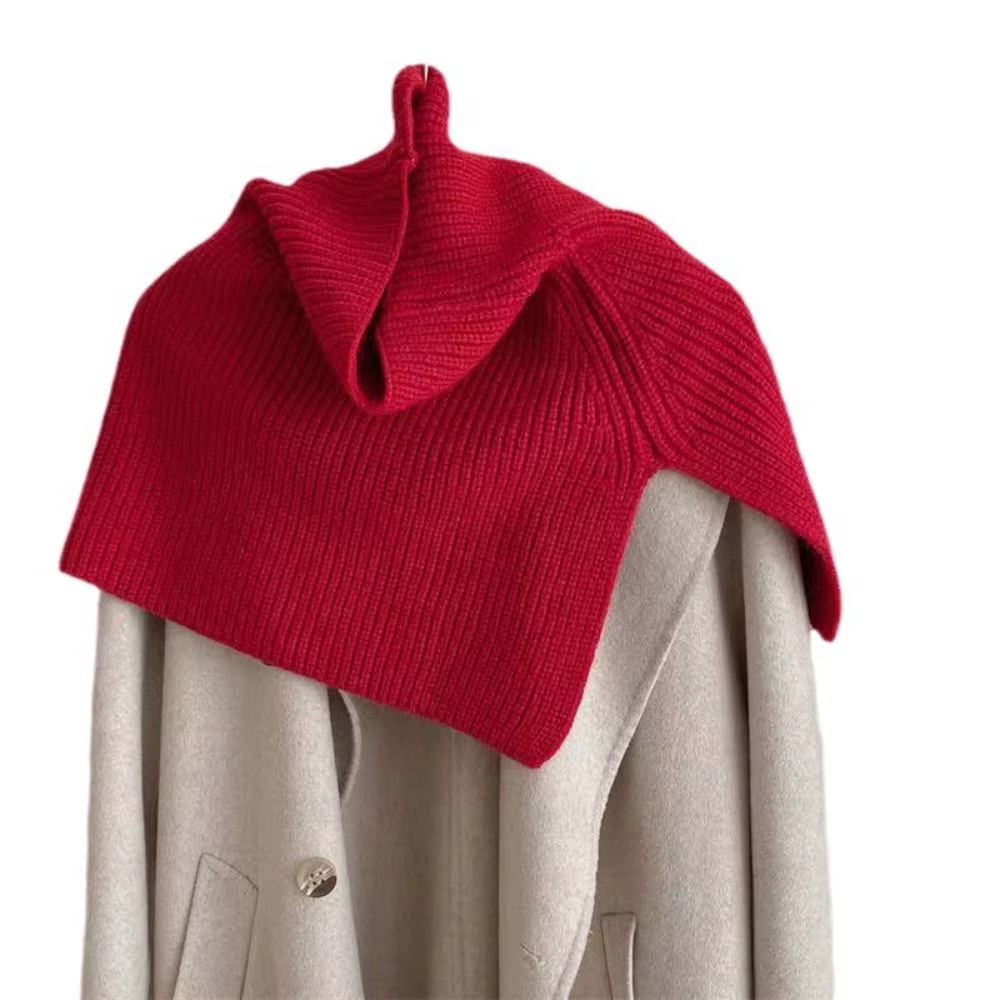 Bufanda de punto envolvente de color sólido para invierno con correa tejida - imagen 2