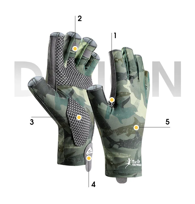 Guantes de pesca medio dedo con palma antideslizante