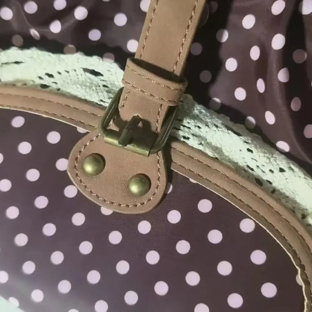 Bolso vintage de lona con lunares, encaje y correa al hombro - imagen 2