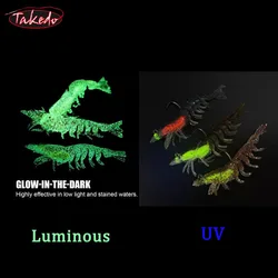 Takedo señuelo blando de camarón TPR lumínico con anzuelo UV