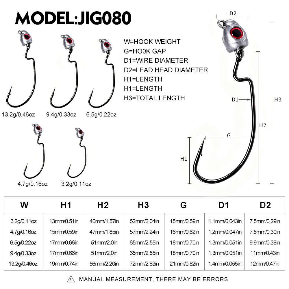 Anzuelos Weedless para vinilo Proberos Jig Head con ojos grandes