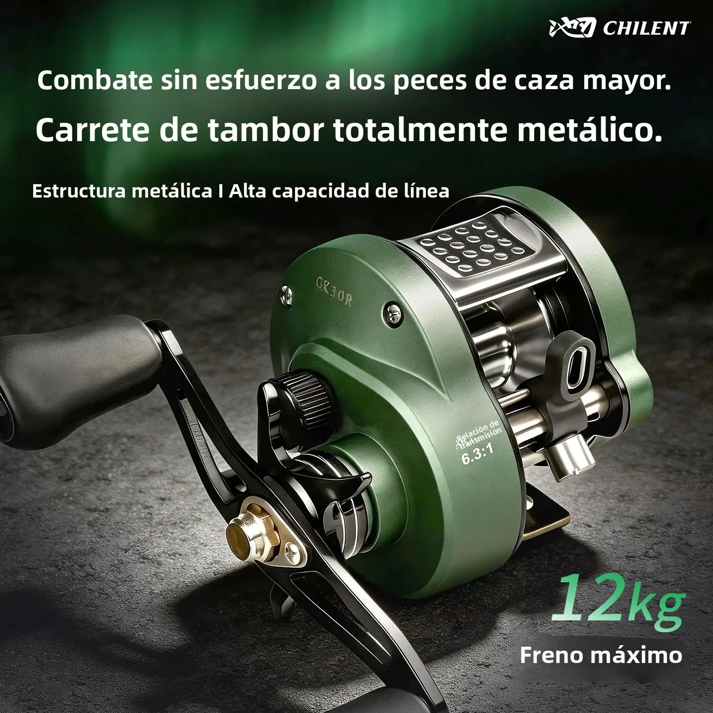 Carrete de pesca CHILENT agua salada, aluminio y doble sellado