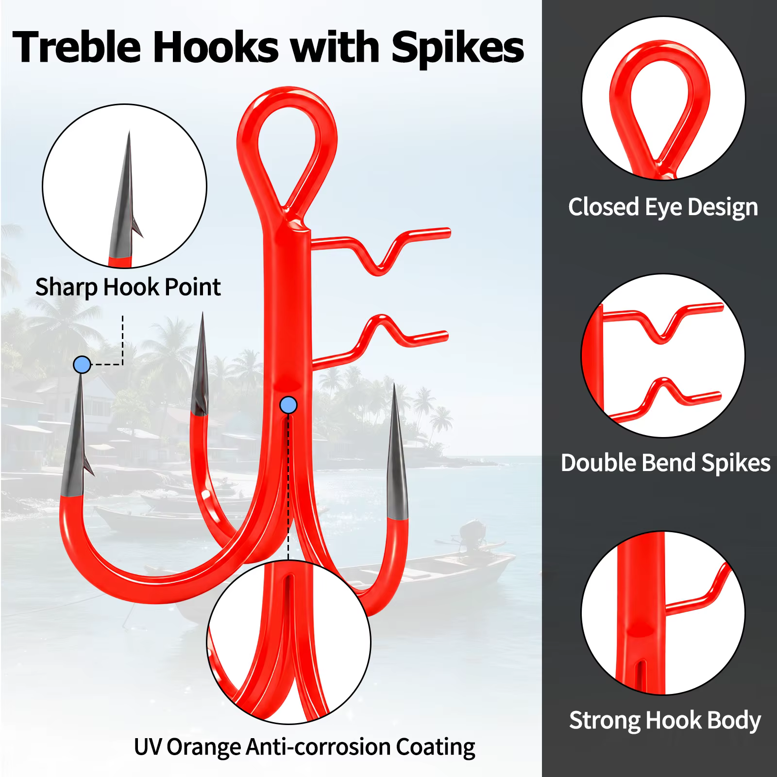Anzuelo Triple UV Naranja 9KM – Para Sting Rig y Vinilos - imagen 2