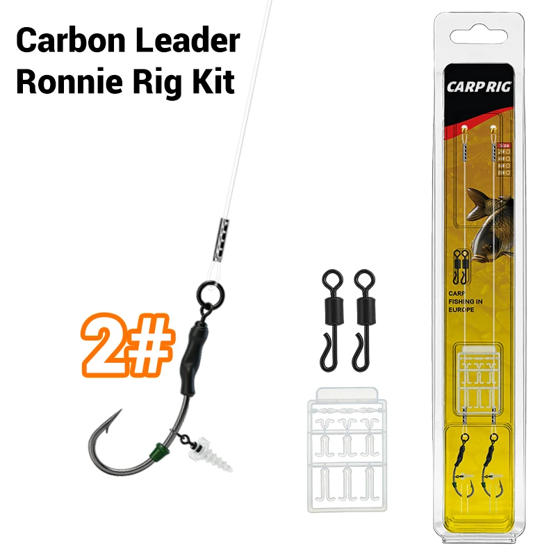 Juego aparejos carpa Ronnie y tornillo de cebo con línea carbono