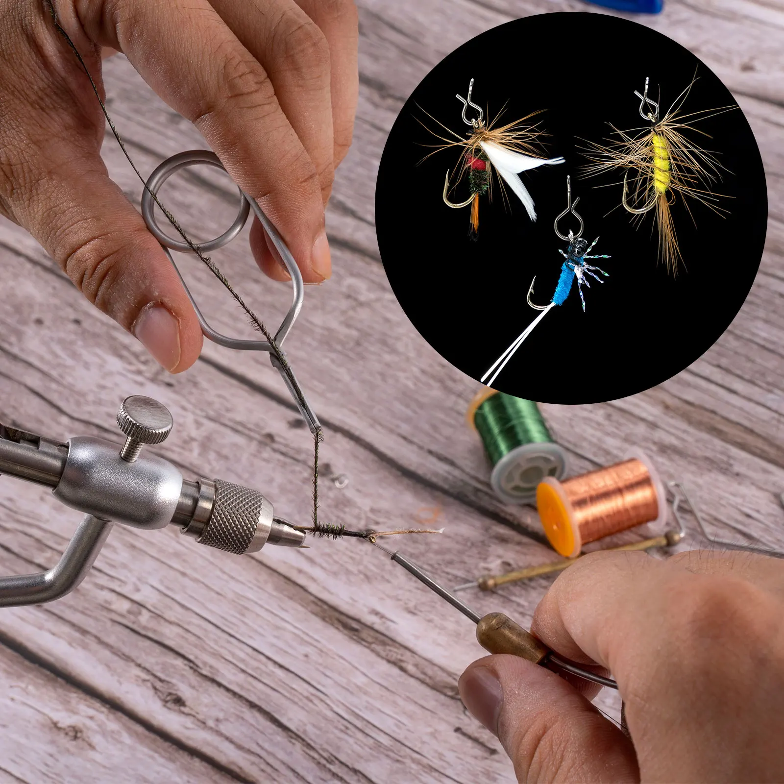 Alicates para atar moscas Dr.Fish – Acero inoxidable con clip plumas - imagen 2