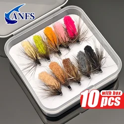 ANFS Moscas artificiales atadas a mano con caja para pesca