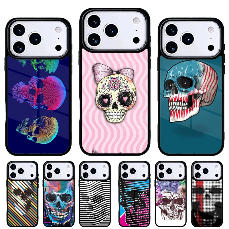 Funda iPhone con calavera a rayas – carcasa trasera resistente
