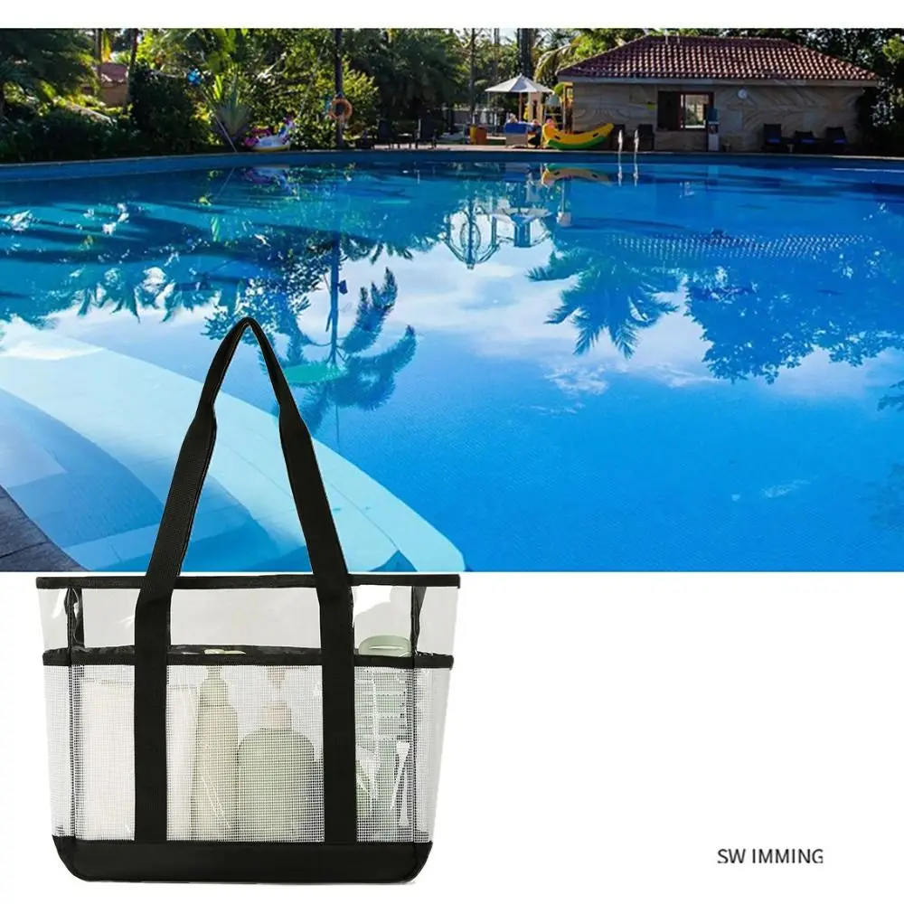 Bolso de playa transparente PVC con panel de malla y asas - imagen 3