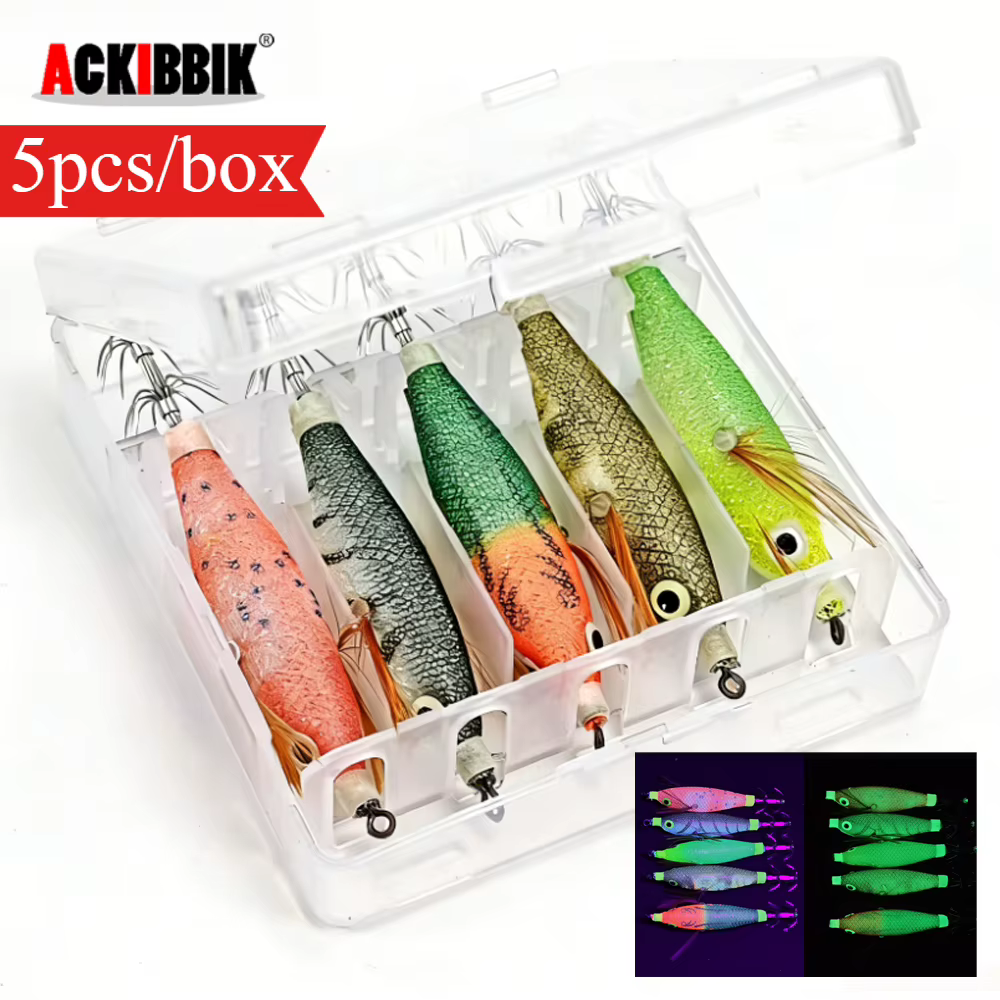 Egi Set ACKIBBIK – 5 Señuelos Luminosos para Calamar y Pulpo - imagen 3