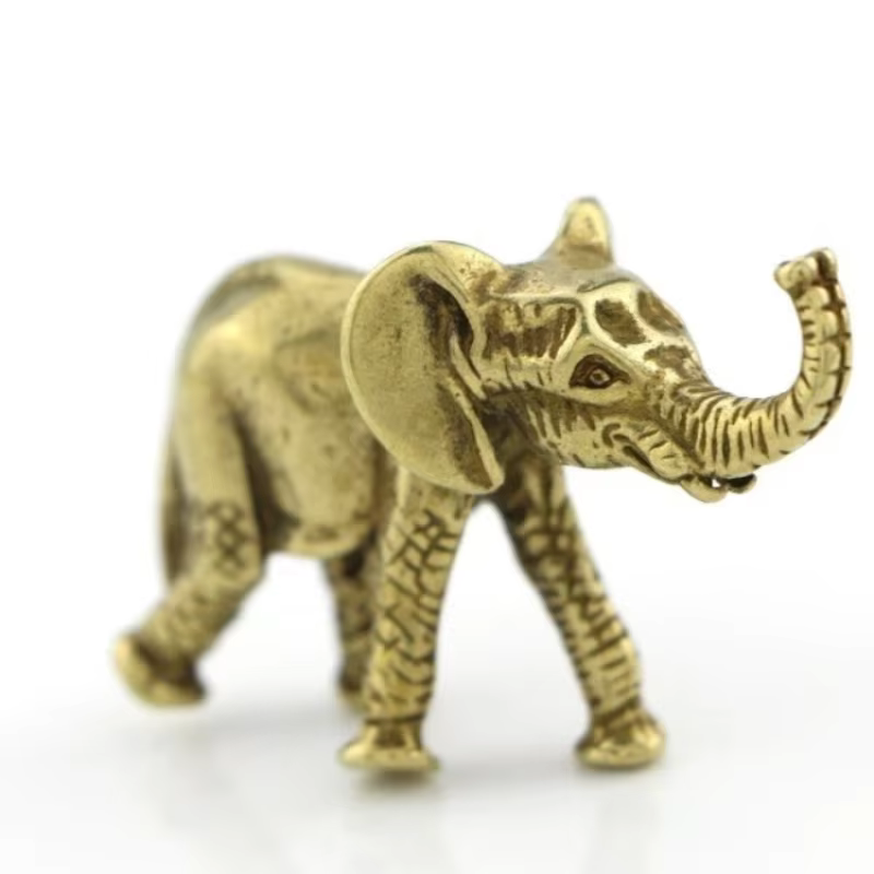 Elefante de bronce para escritorio - Mini figura decorativa de pesca - imagen 3
