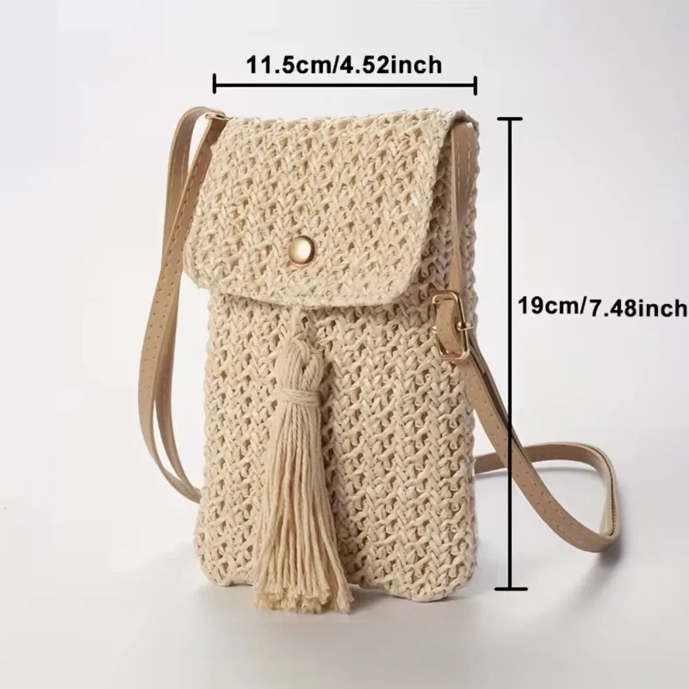 Bolso Bandolera Boho Cuadrado Beige Caqui tejido a mano - imagen 5