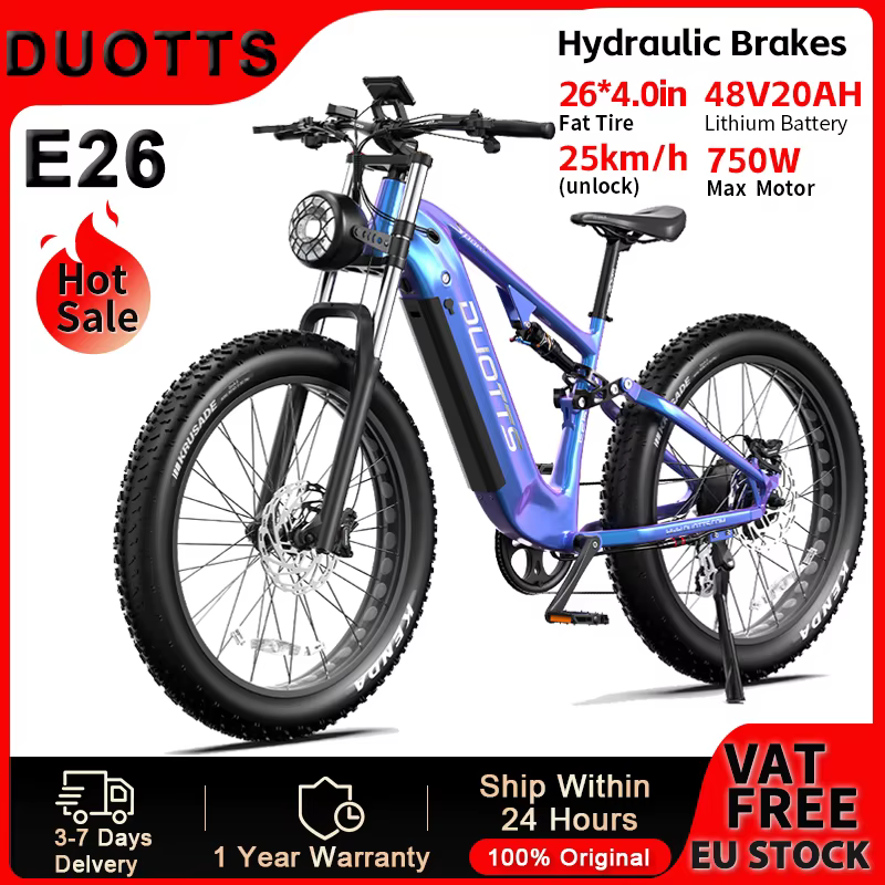 DUOTTS E26 Bicicleta Eléctrica – Neumáticos Gruesos Frenos Hidráulicos