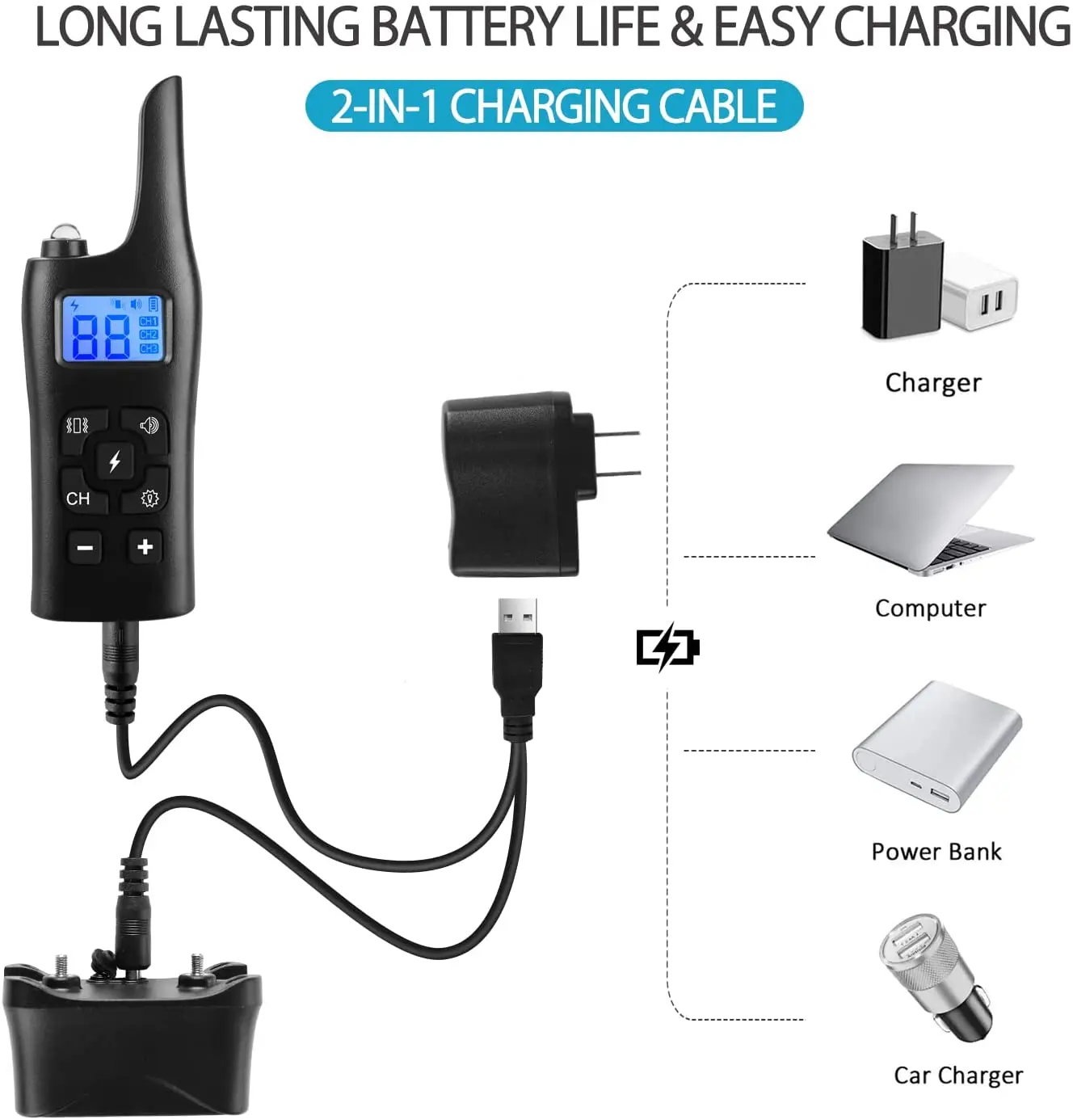 Collar adiestramiento remoto impermeable recargable con pantalla LCD - imagen 3
