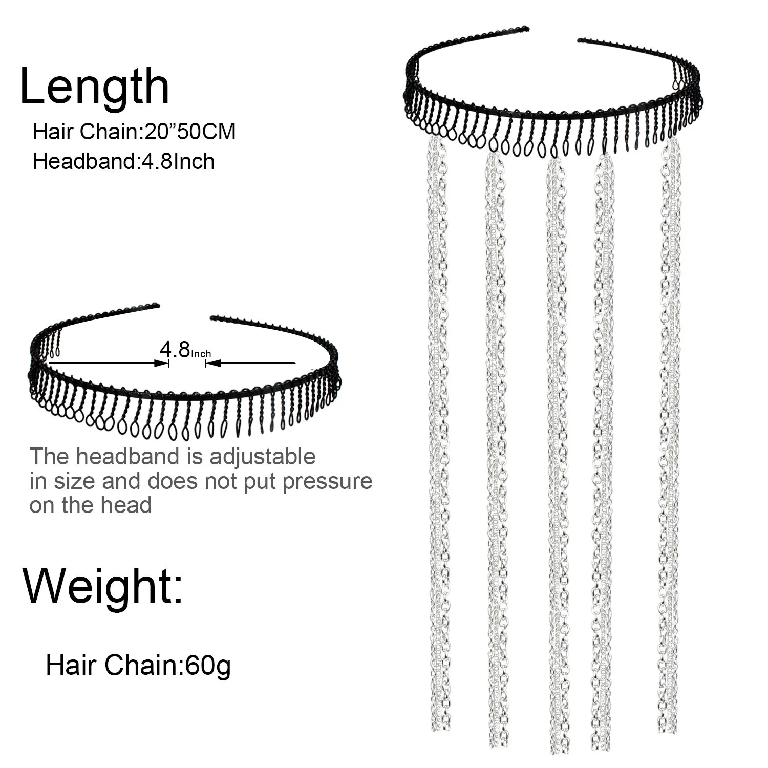 Cadena de pelo metal punk para adorno de cabeza con estilo - imagen 3