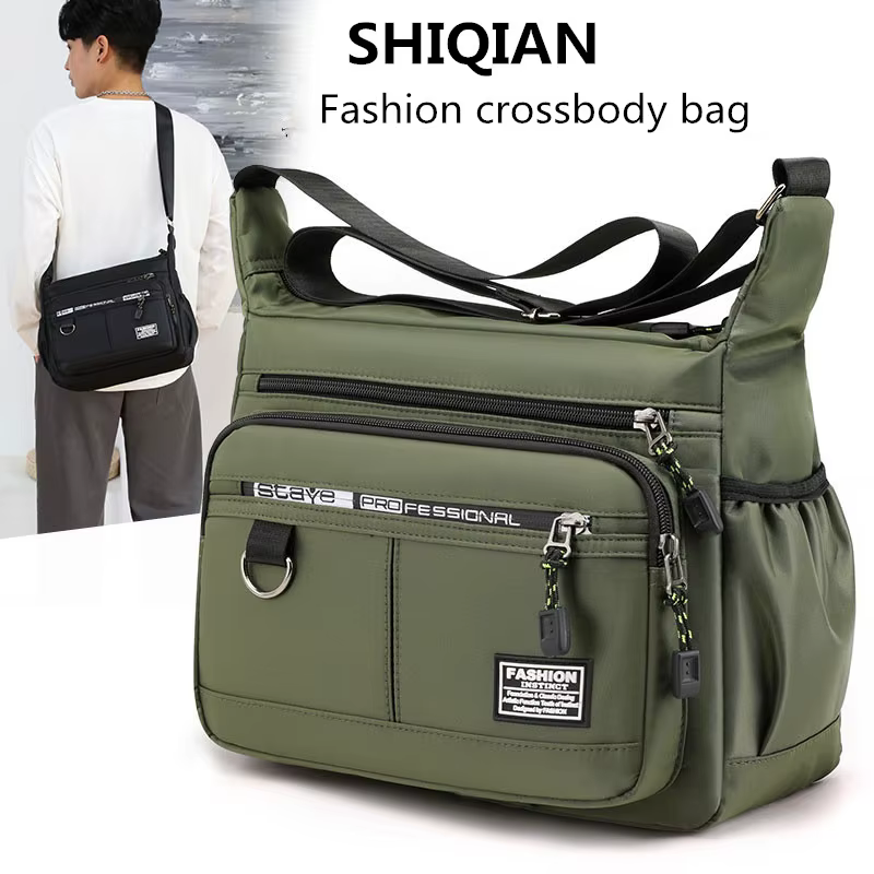 SHIQIAN bolso cruzado hombre gran capacidad múltiples bolsillos moda