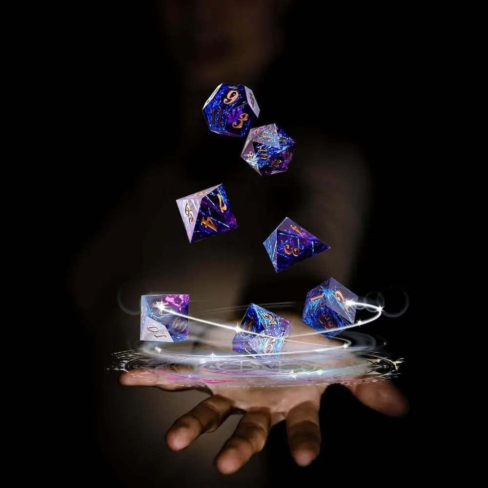 Dados fluidos de resina poliédricos D4-D20 azules verdes morados - imagen 2