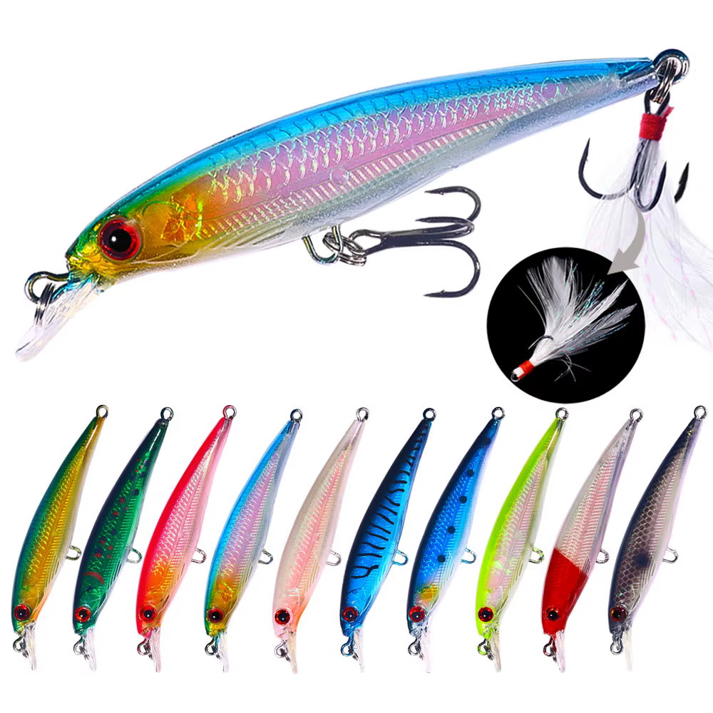HENGJIA Senuelos Minnow Wobbler 9 cm Cebo duro con plumas para carpa - imagen 3