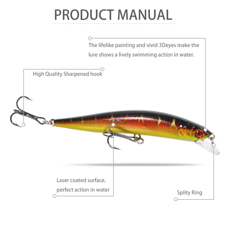 Detalle de anzuelos triples y cuerpo del señuelo jerkbait