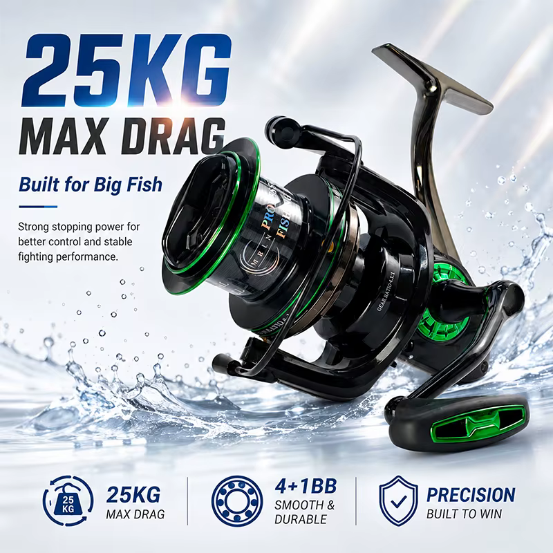 Carrete Spinning MBLN TM 25kg arrastre - Lanzamiento largo para pesca - imagen 4