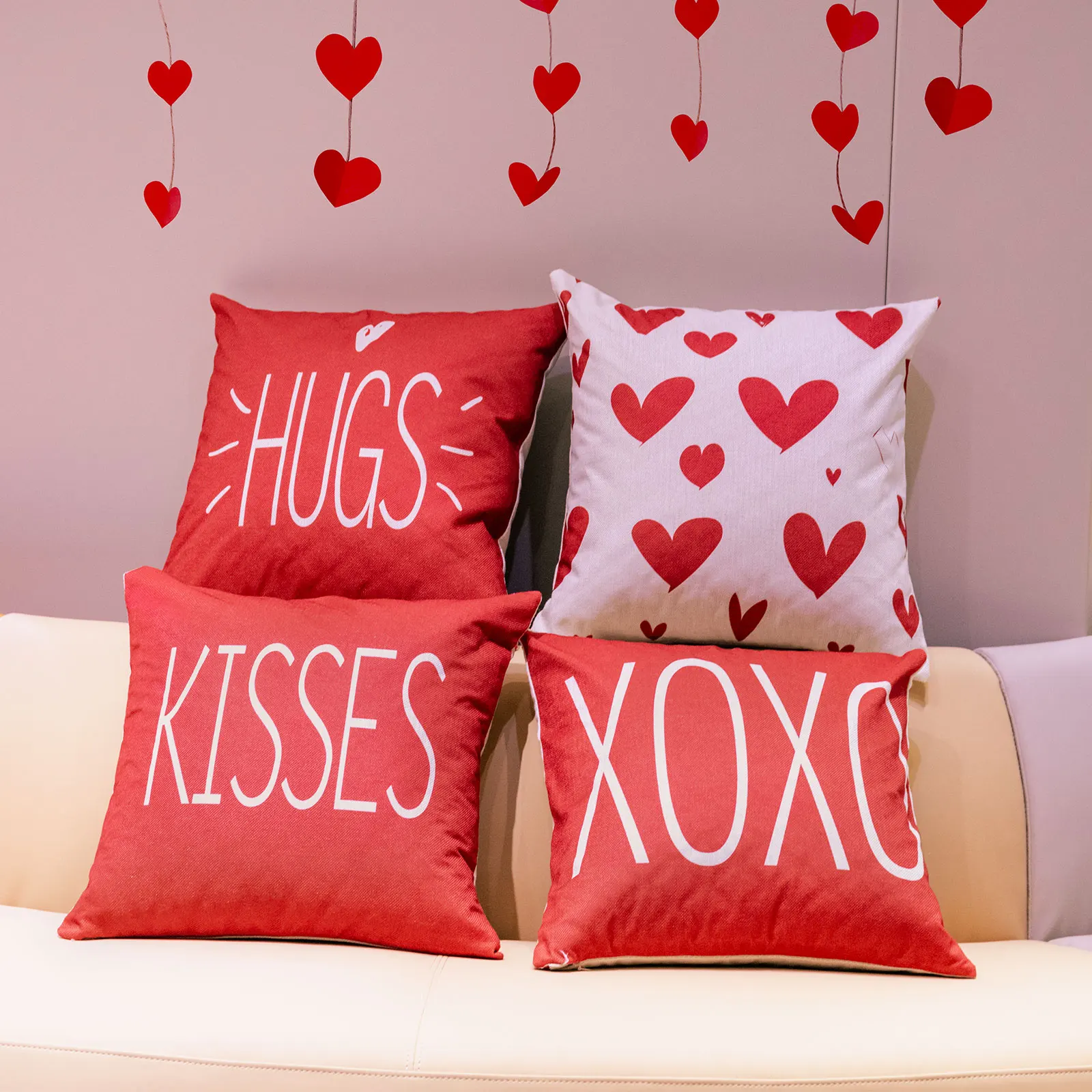 Funda roja decorativa para cojín, estilo San Valentín