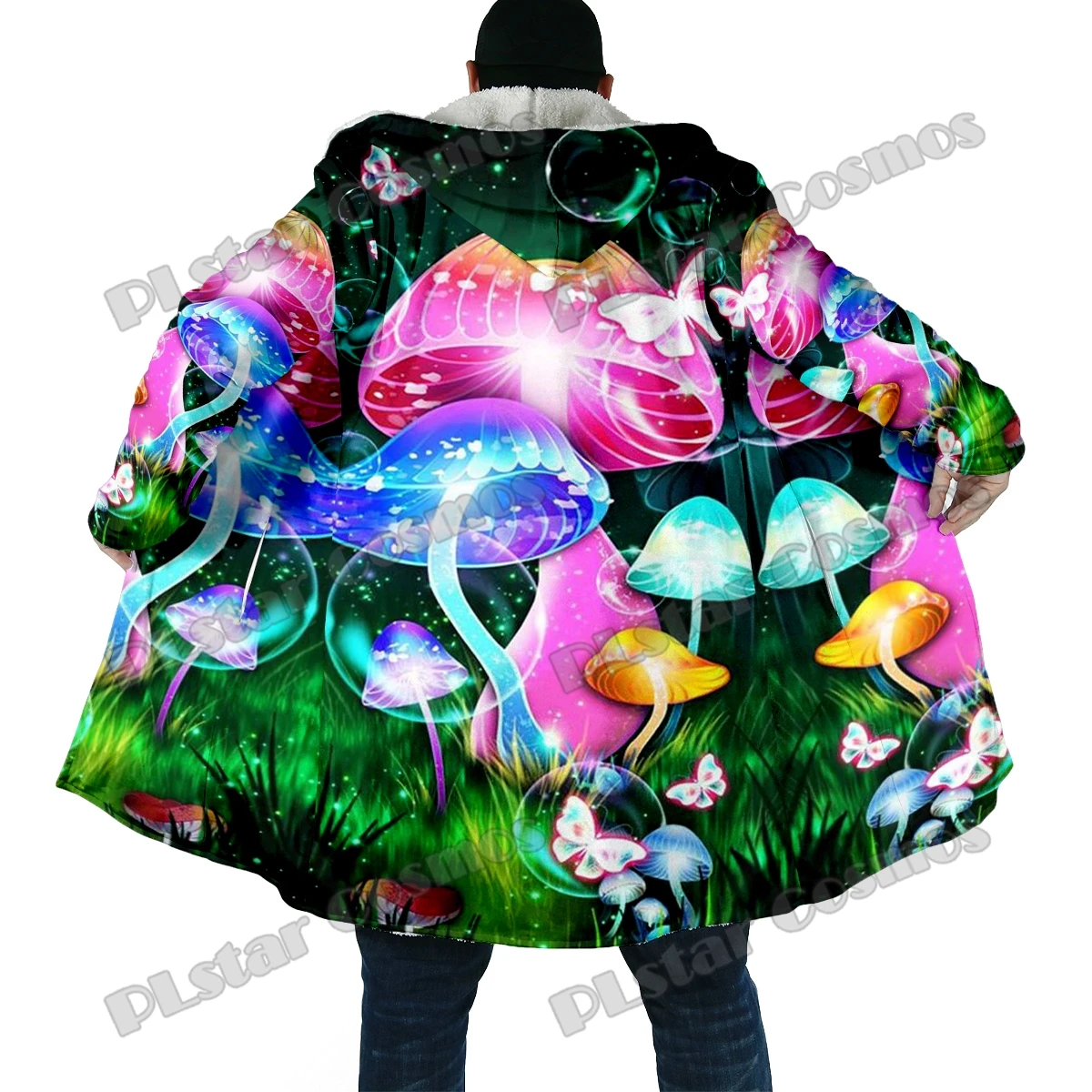 Capa invernal unisex DP58 con estampado 3D de setas y capucha