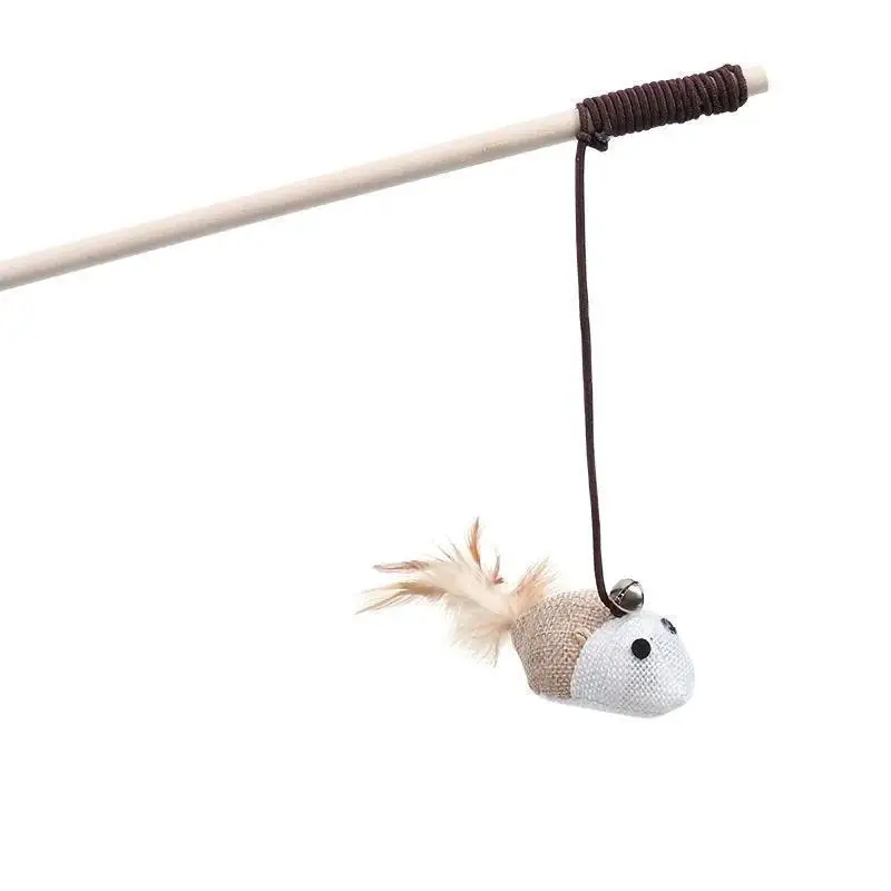 Juguete interactivo varita ratón para gatos con plumas y cascabel - imagen 3