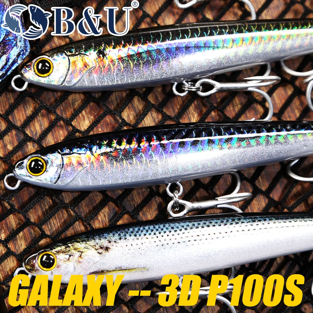 Jerkbait lápiz hundente B&U con plomo interno y anzuelos triples - imagen 2