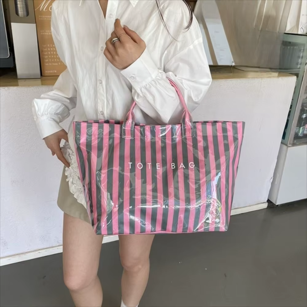 Bolso de mano PVC a rayas ligero gran capacidad cierre magnético