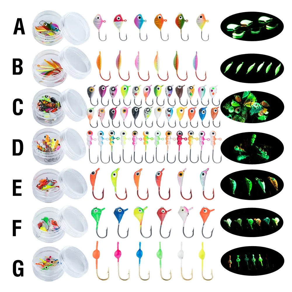 Variedad de colores en anzuelos jig para pesca invernal