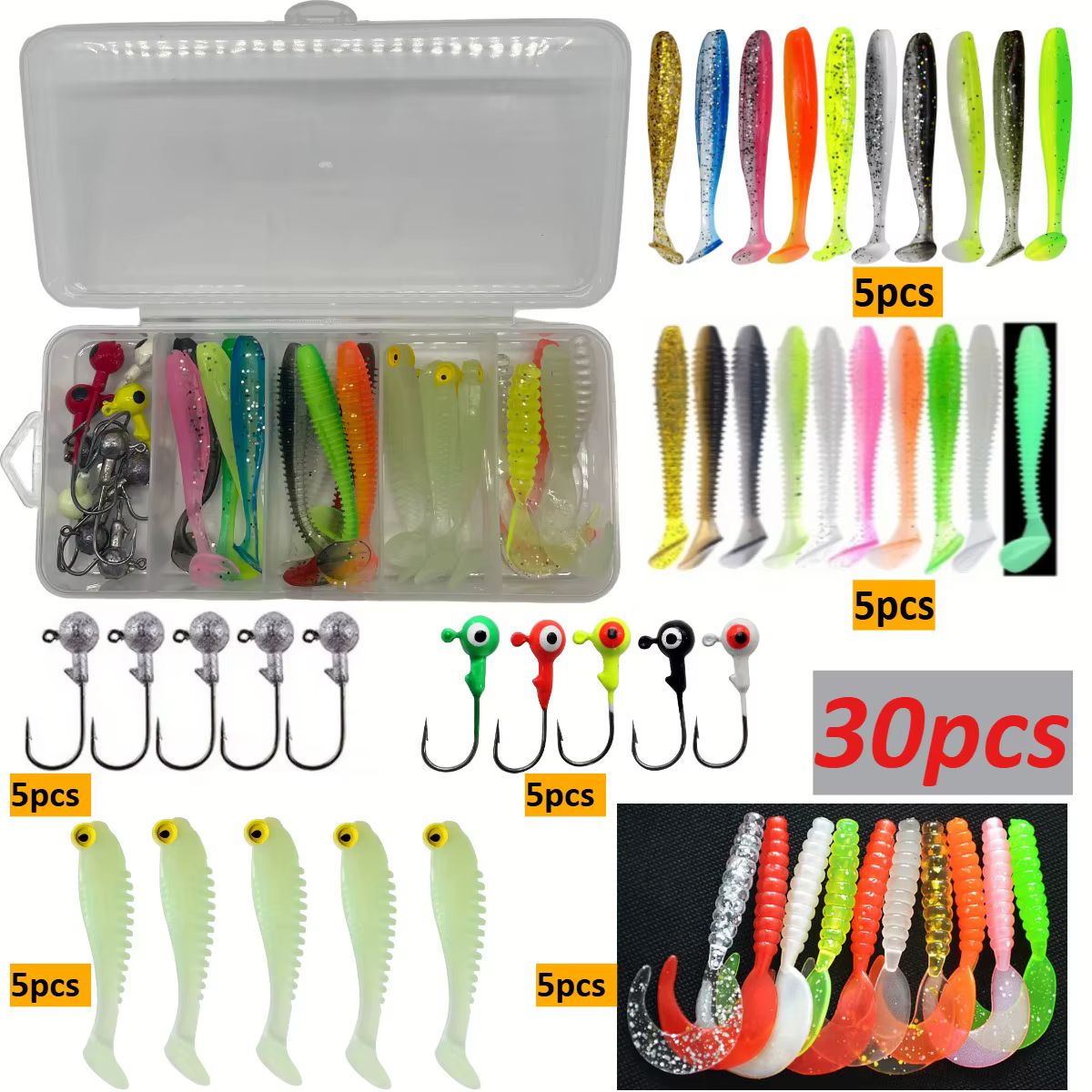 Kit señuelos blandos 5 cm con anzuelo integrado y caja - imagen 3