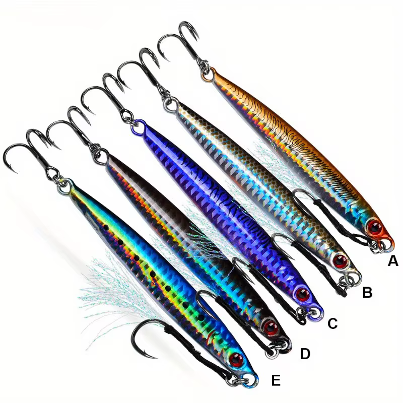 Jigs metálicos reflectantes ojo 3D - Anzuelo triple para lubina en salada - imagen 3