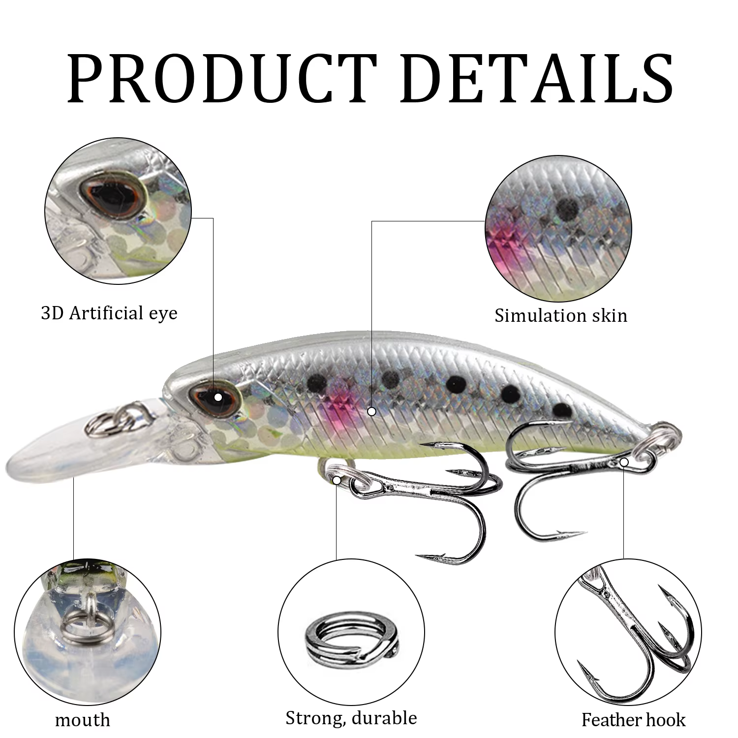 Crankbait hundido 6,5 cm 5g lubina – Ojos 3D realista - imagen 2