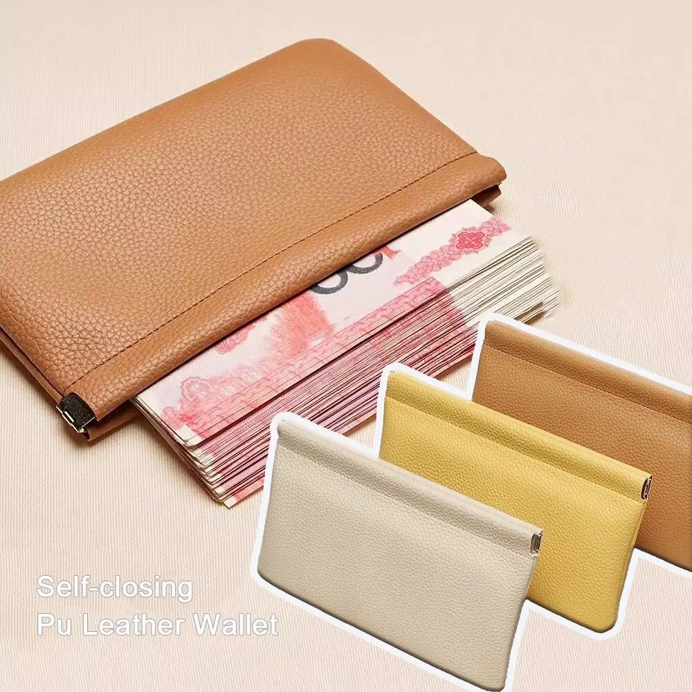 Cartera porta documentos de piel grabada con cierre automático y ranuras para tarjetas