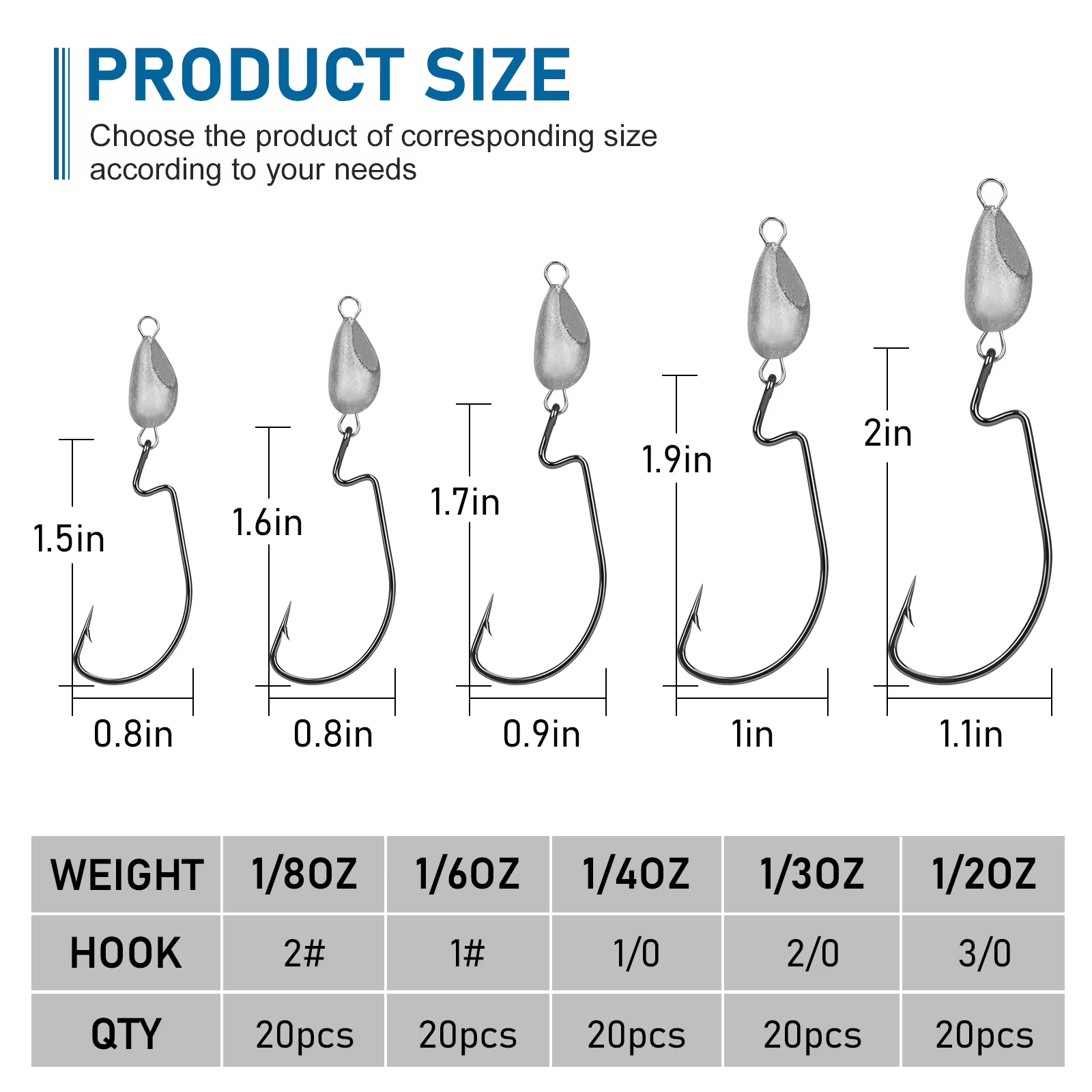THKFISH Anzuelos Compensados Cabeza de Plomo – Púas 3/0 para Vinilos - imagen 3