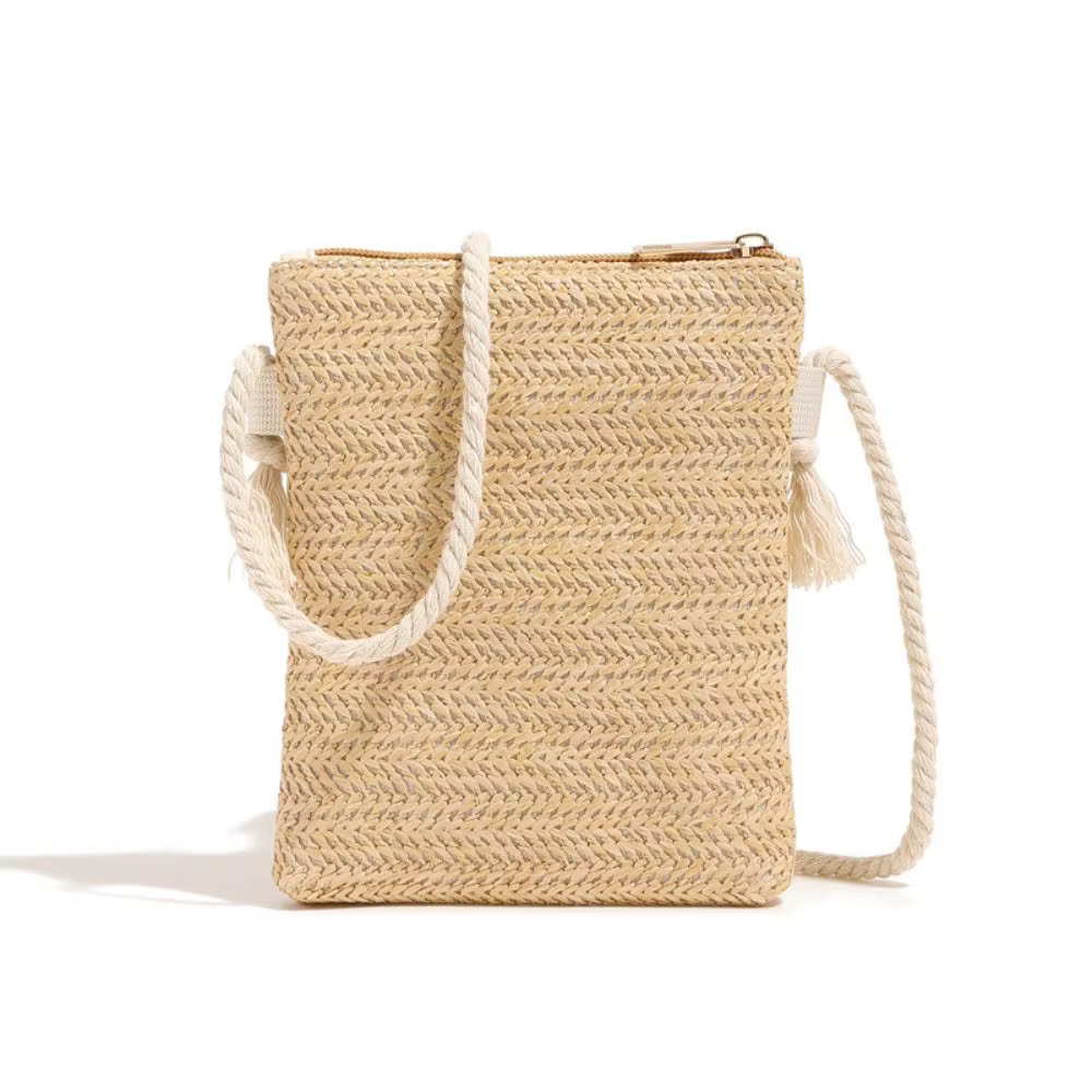 Bolso bandolera de paja tejido cuadrado para móvil - imagen 4