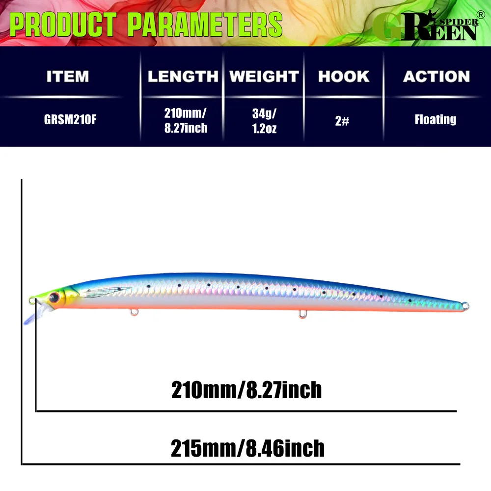 Greenspider Tide Jerkbait flotante 210mm para lubina y lucio - imagen 2