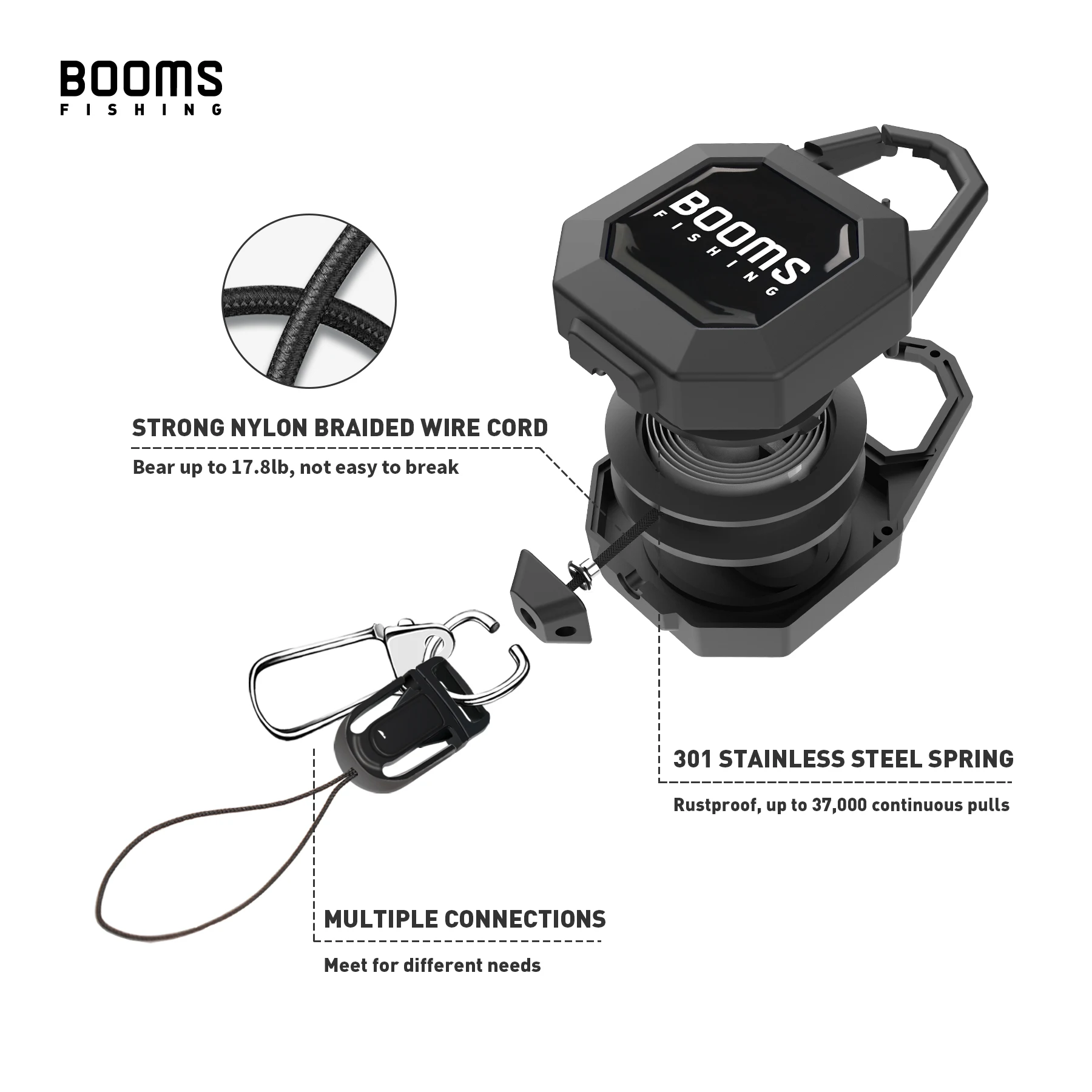 Booms RG4 Retractor de pesca con bloqueo – Accesorio retráctil