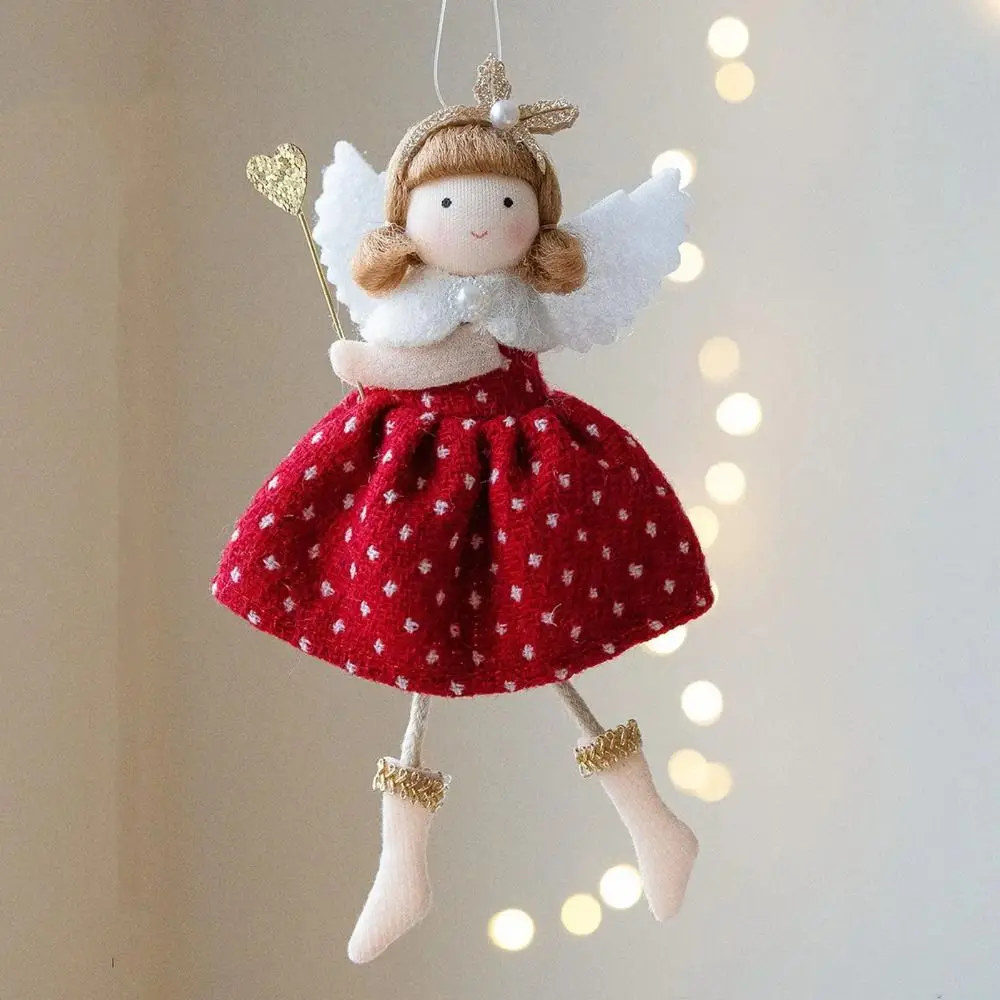 Colgante de ángel textil rojo y blanco gris para decoración navideña DIY - imagen 2