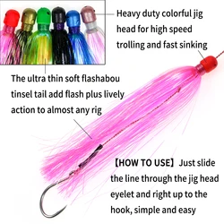 Elllv Jig Head Heavy Duty – Cola Mylar reflectante para trolling en agua salada