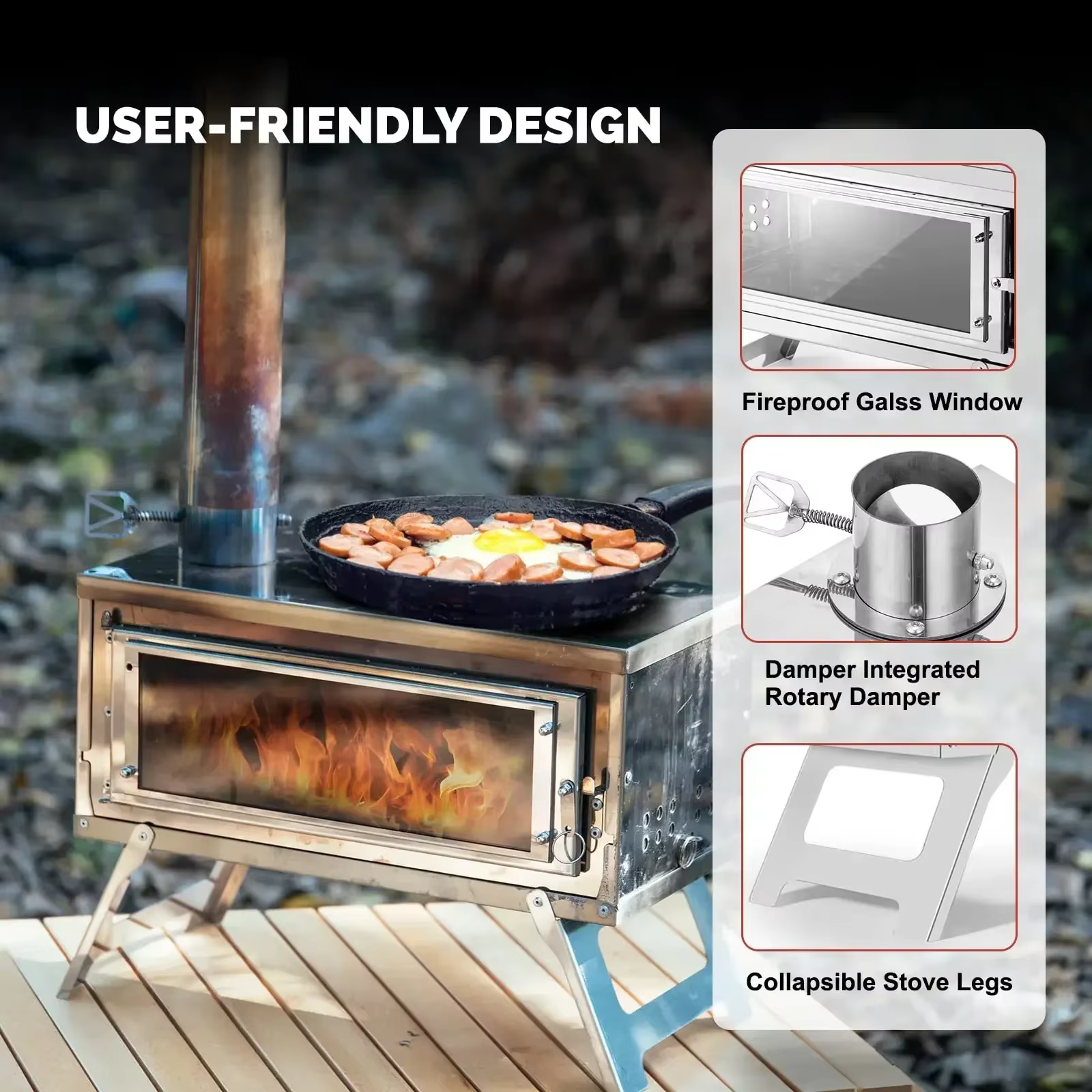 Estufa de leña portátil para camping – Chimenea desmontable - imagen 3