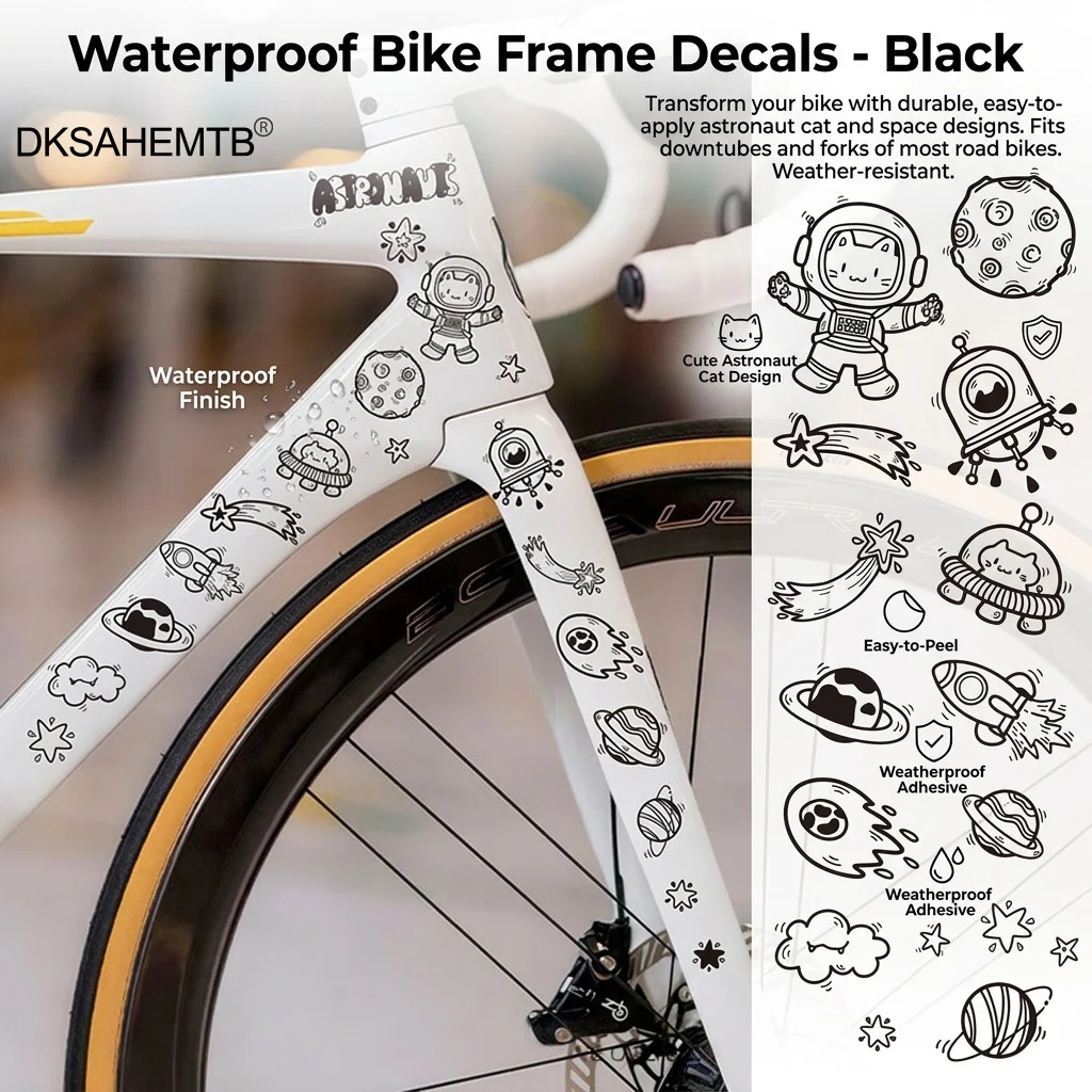 Pegatinas impermeables para bicicleta con gato astronauta decorativo - imagen 2