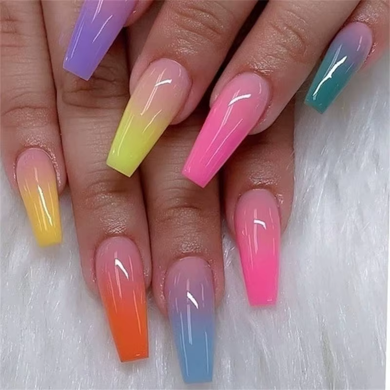 Uñas Postizas Coffin Largas Bailarina Arcoíris – 24 unidades - imagen 4