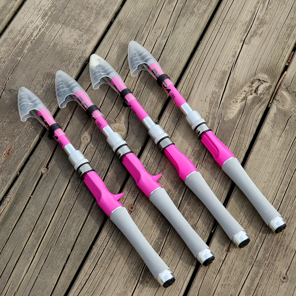 Caña de spinning telescópica carbono rosa para viaje - imagen 5