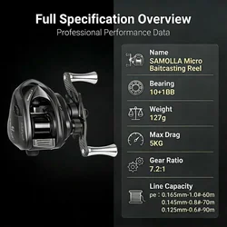 Carrete baitcasting ultraligero micro para pesca de lubina