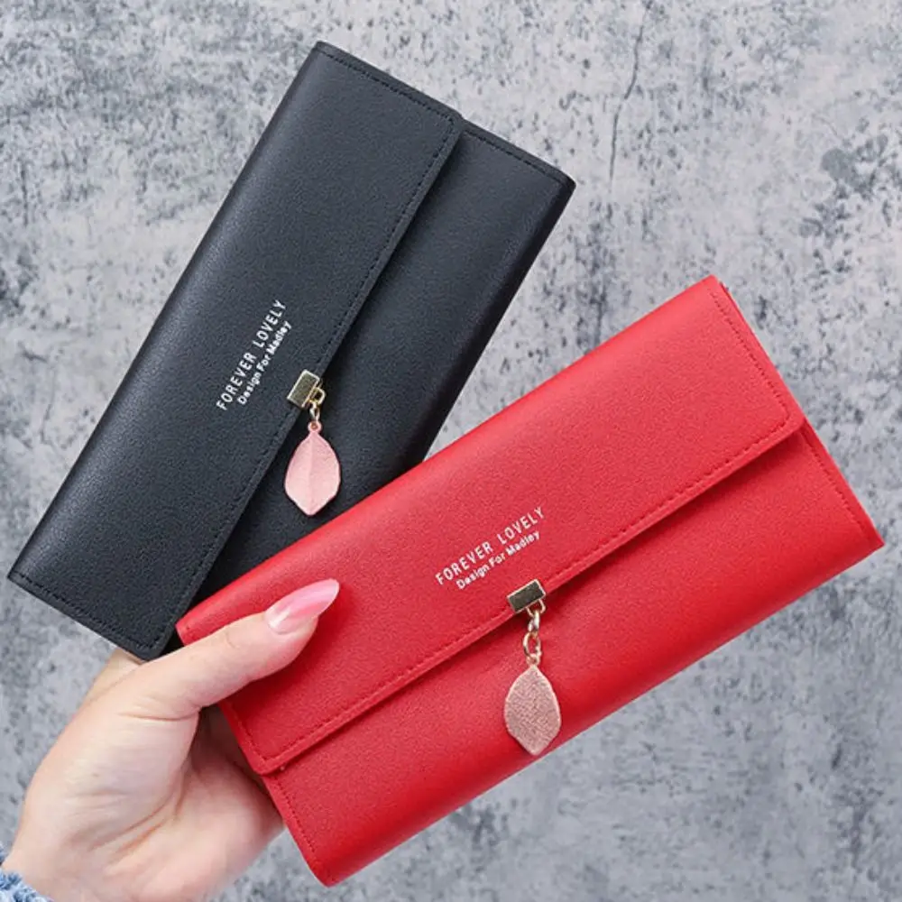 Cartera de cuero PU larga para mujer con broche y borlas - imagen 5